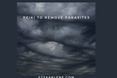 Dark layered storm clouds with the words REIKI TO REMOVE PARASITES over a moody sky, etta gmo 1