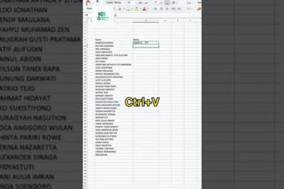 Excel spreadsheet with a column of names, a selected cell labeled KOTA and a prominent Ctrl+V paste overlay indicating etta tietokoneet workflow