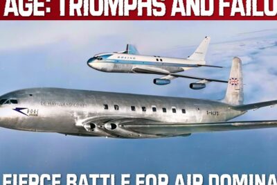 Two polished vintage jet airliners in flight, including a De Havilland Comet, illustrating evner potentiale of early jet design.