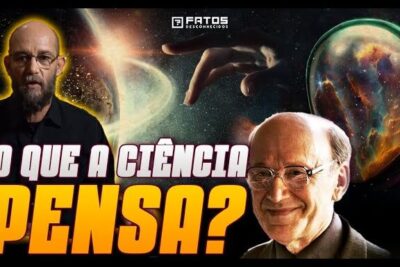 Thumbnail for existencia deus 2 featuring two male portraits over a cosmic background with bold Portuguese headline text.