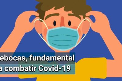 Illustration of a person putting on a surgical face mask highlighting expertos salud 1 preventive advice.