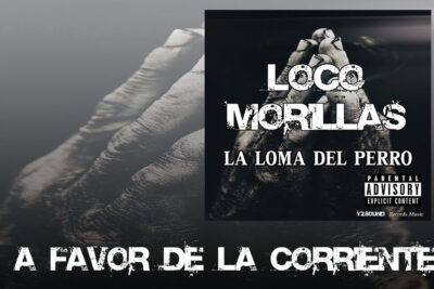 Grayscale album artwork showing worn praying hands, bold distressed typography and the phrase favor corriente 1