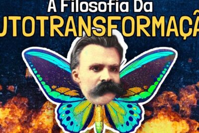 Collage of a vintage mustached portrait with colorful butterfly wings and fiery background reflecting filosofia nietzsche