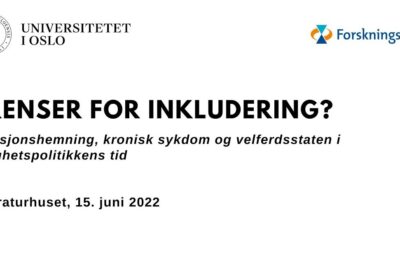 Seminar slide image for inkludering discussing disability, chronic illness and welfare state policy