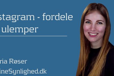 Smiling woman portrait on a blue Instagram slide highlighting fordele ulemper 2.