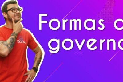 Man in red shirt looks thoughtful beside large headline reading forma governo on a purple background