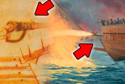 Illustration of an ancient naval flamethrower demonstrating fortschrittliche technologie in maritime combat