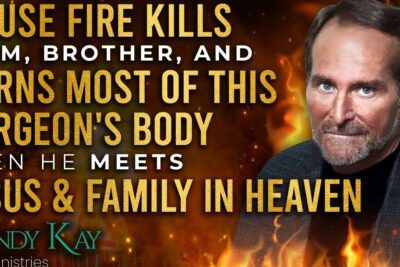 Portrait of a surgeon with fiery background and bold headline about a house fire featuring fran tonaren