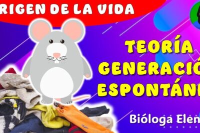 Cartoon mouse above a pile of clothes with bold Spanish text referencing generacion espontanea 1 and origin of life