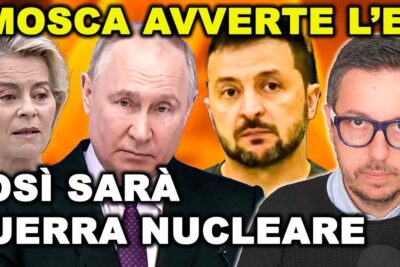 Collage of four political figures and a presenter with bold Italian headline referencing guerra mondiale 1