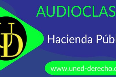 Banner for an audio lecture series titled hacienda publica 1 focused on public finance and tax law.