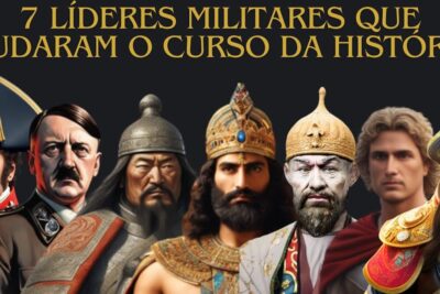 Row of seven stylized military leaders in varied historical armor and uniforms symbolizing pivotal chapters of historia humanidade.