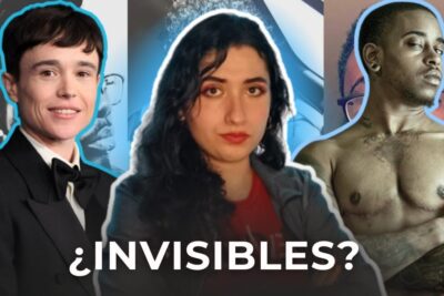 Collage of three outlined portraits with overlay text '¿INVISIBLES?' referencing hombres trans 1.