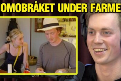 Smiling podcast host wearing headphones with farmhouse inset discussing homofilt ekteskap 4