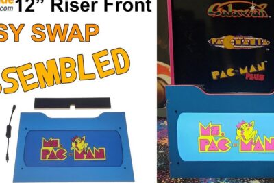 Blue Ms. Pac-Man 12-inch riser front panel for arcade cabinets with imod lighed