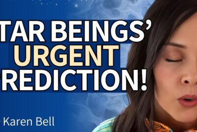 Close-up of a female presenter with eyes closed beside a bold headline about an urgent prediction and individuelle omstendigheter.