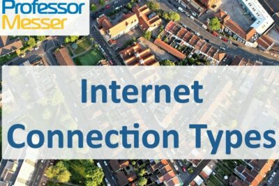 Aerial neighborhood image with a banner highlighting internet connectivity and different connection types.