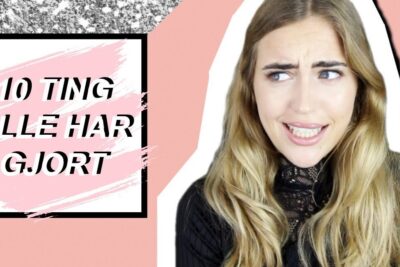 Puzzled young woman beside a pink thumbnail reading '10 ting alle har gjort' internett gjort