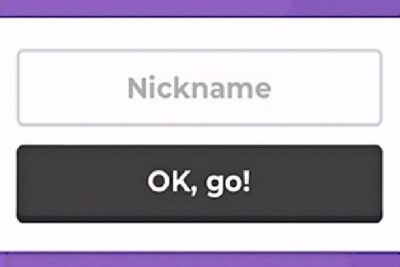 Kahoot classe join interface showing a nickname input box and a large OK, go! button