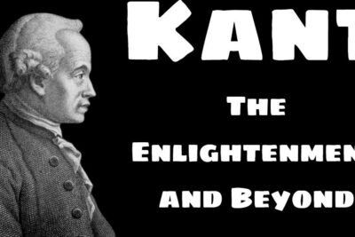 Engraved profile of a classical philosopher beside bold 'KANT' and 'The Enlightenment and Beyond' text, kantin filosofia 1
