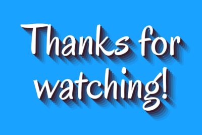 Blue background with white handwritten 'Thanks for watching!' text and layered shadow, kloonaukseen liittyy