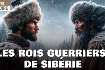 Two fur-clad warriors face each other in a snowy Siberian forest evoking koloniserede omrader and territorial conflict.