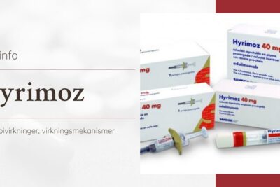 Boxes, a prefilled syringe and an injection pen for Hyrimoz shown together to illustrate konvensjonell medisin