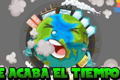 Cartoon Earth coughing with factories, smokestacks and pipes dumping water illustrating la contaminacion 3