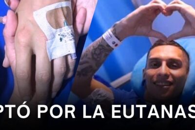 Hospitalized hand with an IV line and adhesive dressing alongside a smiling patient forming a heart with their hands in a split-frame image about la eutanasia 9