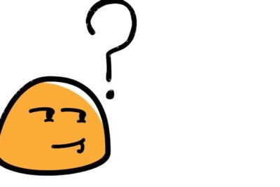 Playful orange questioning cartoon face with a question mark representing la religion 2