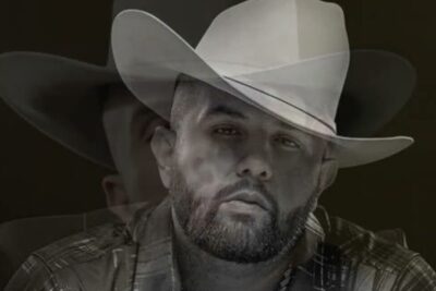 Moody black-and-white cowboy portrait with double exposure for la television 3.