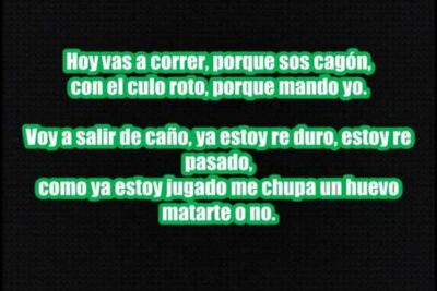 Bold green-outlined Spanish threat text on a black textured background labeled la violencia 2.