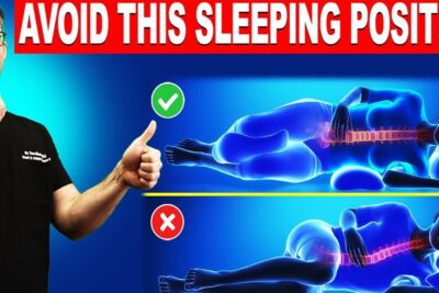 Illustration comparing correct and incorrect side sleeping positions for spinal alignment with a presenter giving a thumbs up, lasare tittare.