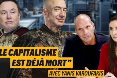 Collage of four people and a bold French headline proclaiming le capitalisme est déjà mort.
