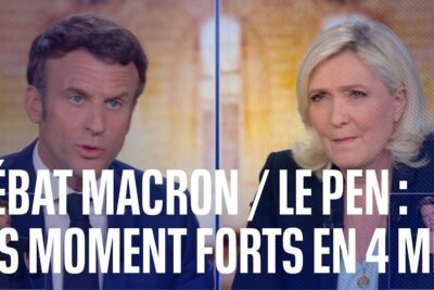 Two speakers in a heated televised discussion during les debats.