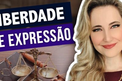 Smiling woman beside justice scales and bold headline liberdade expressao 3