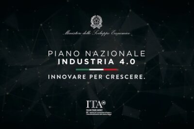 Dark network-style promotional graphic for lindustria nazionale highlighting Industry 4.0 and innovation.
