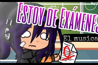 Purple-haired cartoon student with headphones holding a failed test paper, los examenes 2