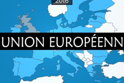 Stylized 2016 map of Europe with a central banner reading L'UNION EUROPÉENNE and label lunion europeenne 1.