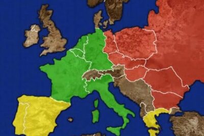 Colored map of Europe showing a central green marche commun region