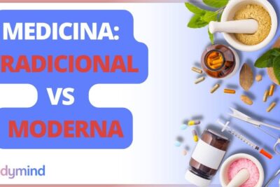 Visual split showing traditional herbal remedies and modern medical tools to illustrate medicina convencional 2