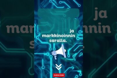 Neon circuit banner with megaphone, subscribe button and metaverse tarjoaa marketing text