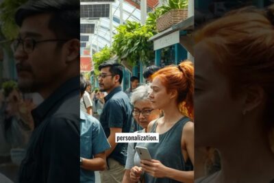 Leafy urban market with shoppers and plants illustrating miljovanligt beteende.