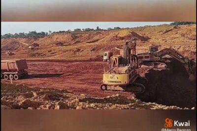 Open-pit mining scene with excavators loading a haul truck at mineracao ceu 1.