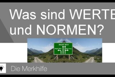 Presentation slide with a directional signpost and the phrase discussing moralische werte and social norms.