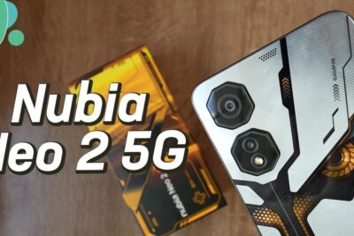 Silver gaming-style movil 5g phone back showing dual hexagonal camera modules and textured design.