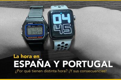 Two wristwatches on a forearm showing different times illustrating mudanca horario 2.