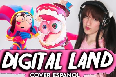 Winking young woman wearing headphones beside colorful animated characters in a mundo digital themed thumbnail.