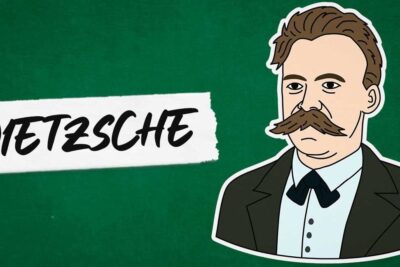 Stylized portrait of a mustached man beside the bold word 'Nietzsche', nietzsche realismo 1