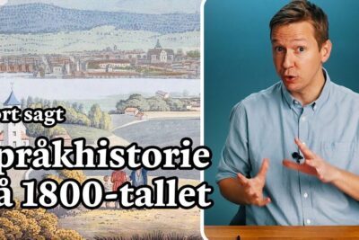 A split thumbnail showing a 19th-century landscape illustration on the left and a seated presenter gesturing on the right while discussing pa realismen.